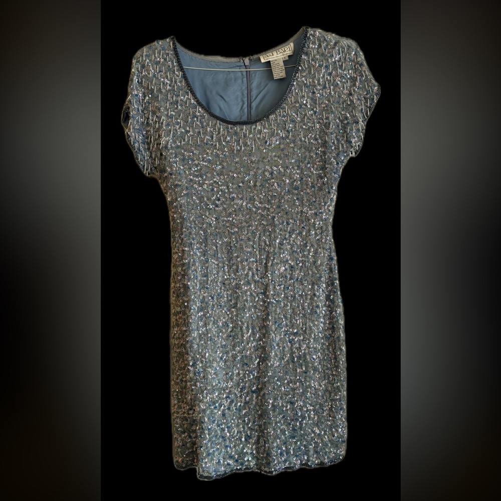 Blue and silver beaded cockt dress